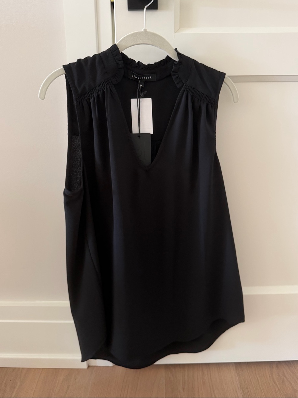Sleeveless Black V-Neck Ruffle-Trim Camisole